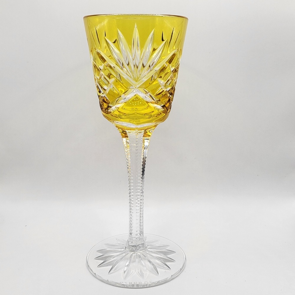 Fabergé Na Zdorovye Yellow Cut to Clear Crystal Cordial Glass Acid Etched